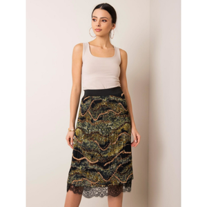 RUE PARIS Black and green pleated skirt