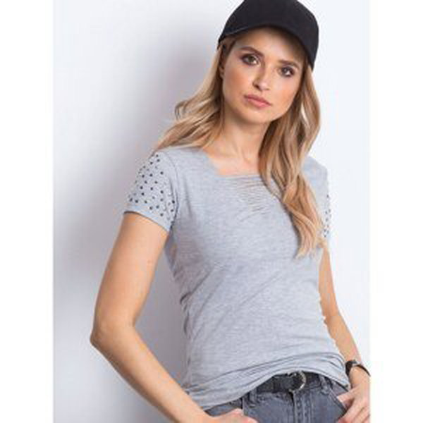 Cut-out t-shirt with a gray applique