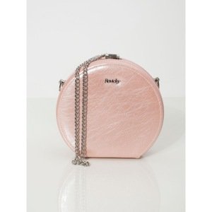 Round leather handbag in light pink color