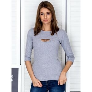 Ribbed cut-out blouse in light gray