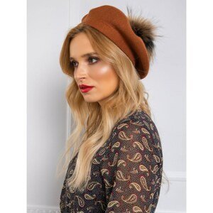 Light brown beret with a pompom