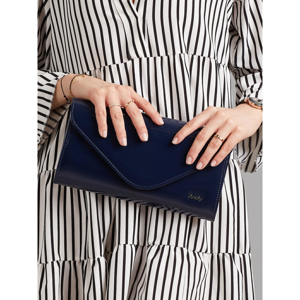 Large navy blue lacquered clutch bag