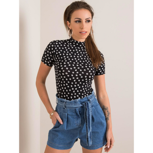 RUE PARIS Black blouse with small patterns