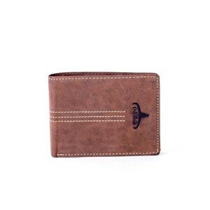 Brown leather wallet with emblem and stitching