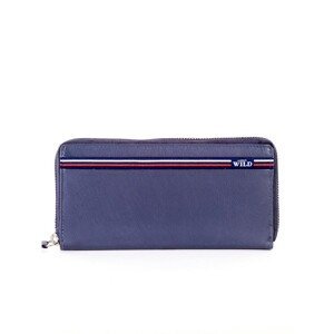 Blue leather wallet with a zipper