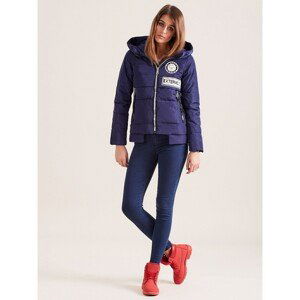 Winter jacket with fringes and hood, navy blue