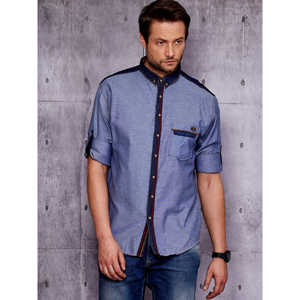 Men´s navy blue shirt with a fine PLUS SIZE pattern