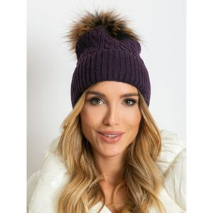 Cap with braids and purple bamboo pompom