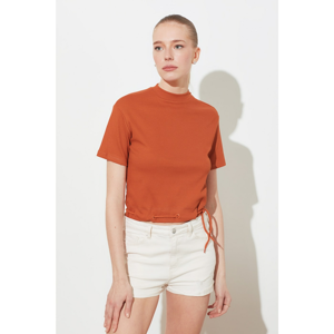 Trendyol Cinnamon PuckerEd Upright Collar Knitted Blouse