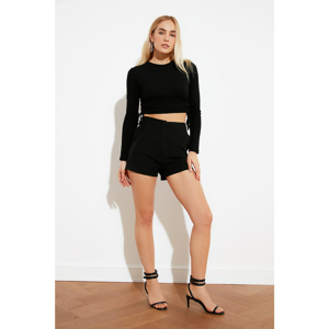 Trendyol Black Pleated Crop Knitted Blouse