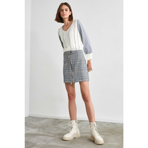 Trendyol Grey Zipper Plaid Skirt