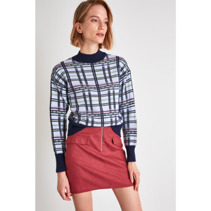 Trendyol Blue Grid Patterned Knitwear Sweater