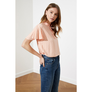 Orange Polka Dot Blouse with Stand-Up Collar Trendyol - Women