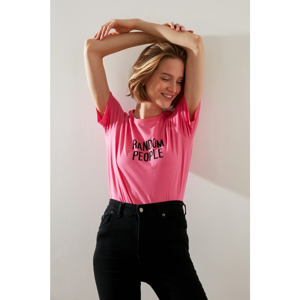 Trendyol Pink Front and Back Printed Basic Knitted T-Shirt