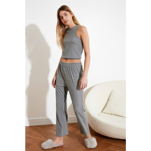 Trendyol Gray Weightlifting Collar Cashkorse Knitted Pyjama Suit