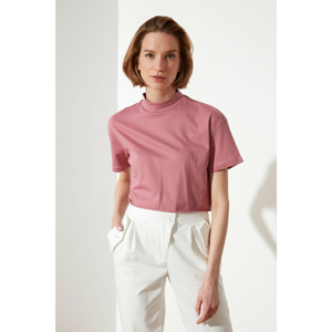 Trendyol Rose Dry Upright Collar Crop Knitted T-Shirt