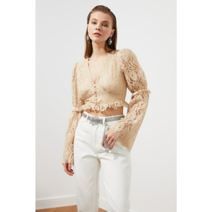 Trendyol Blouse with Open Beige Collar Detail