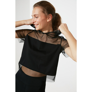 Trendyol Black Tulle Detailed Sports Blouse