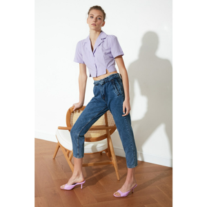 Trendyol Blue Waist Belt High Waist Mom Jeans