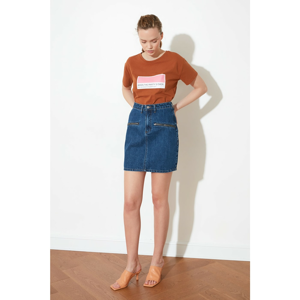 Trendyol Mini Denim Skirt WITH Blue Zipper Detail