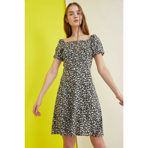 Trendyol Black Floral Button Detail Dress