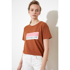 Trendyol Camel Printed Semifitted Knitted T-Shirt