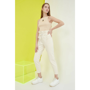 Trendyol Ekru Waist Burly High Waist Mom Jeans