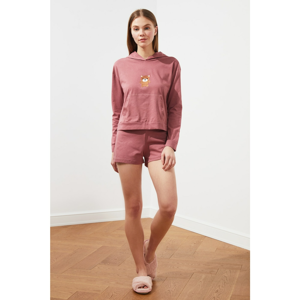 Trendyol Rose Dry Embroidered Knitted Pyjama Set