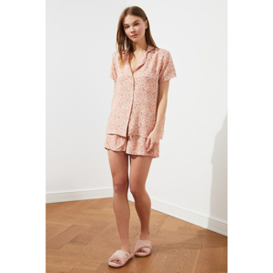 Trendyol Salmon Flower Pattern Woven Pajama Set