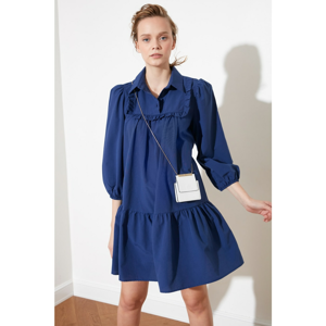 Trendyol Indigo Ruffed Shirt Collar Buttoned Dress