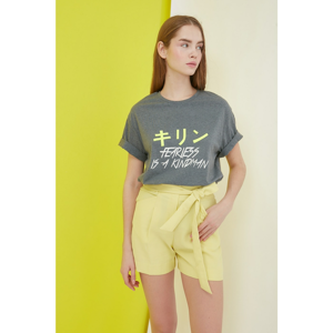 Trendyol Anthracite Boyfriend Font Printed Knitted T-Shirt