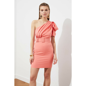 Trendyol Salmon Pli Collar Belted Dress