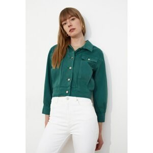Trendyol Crop Denim Jacket WITH Green Pocket Detail