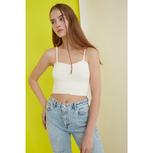 Trendyol White Pleated Crop Knitted Singlet