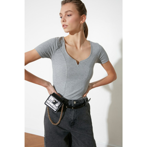 Trendyol Grey Collar Detailed Knitted Blouse