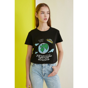 Trendyol Black Printed Basic Knitted T-Shirt