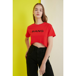 Trendyol Red Printed Super Crop Knitted T-Shirt