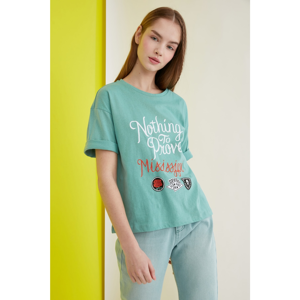 Trendyol Mint Printed Loose Knitted T-Shirt