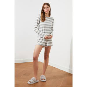 Trendyol Grey Striped Knitted Pyjama Set