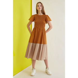 Trendyol Camel Gipeli Color Block Dress