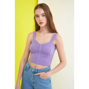 Trendyol Lila Kup Detailed Crop Knitted Blouse