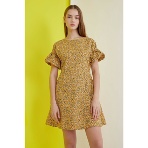 Trendyol Mustard Floral Sleeve Detail Dress
