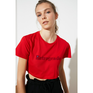 Trendyol Red Printed Crop Sports T-Shirt
