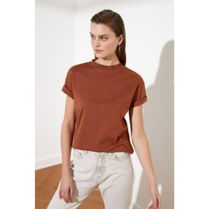 Trendyol Brown Right Collar Basic Knitted T-Shirt