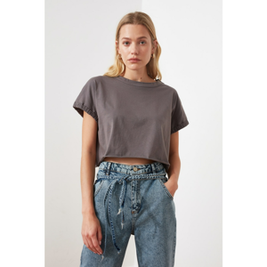 Trendyol Anthracite Crop Knitted T-Shirt