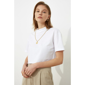 Trendyol White Stand Up Collar Crop Knitted T-Shirt