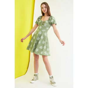 Trendyol Green Patterned Balloon Sleeve Dress