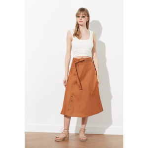 Brown Midi Skirt with Trendyol Buttons - Women