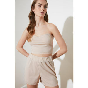 Trendyol Beige Fitilli Bustier and Shorts Knitted Bottom-Top Tool
