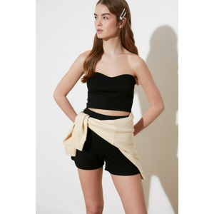 Trendyol Black Ribbed Bustier and Shorts Knitted Bottom-Top Set